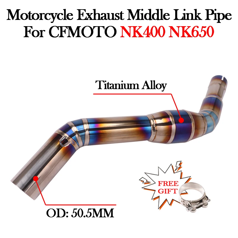 For CFMOTO NK400 NK650 NK 400 650 Motorcycle Exhaust Modify 51MM Titanium Alloy Muffler Escape Moto Bike Tube Middle Link Pipe