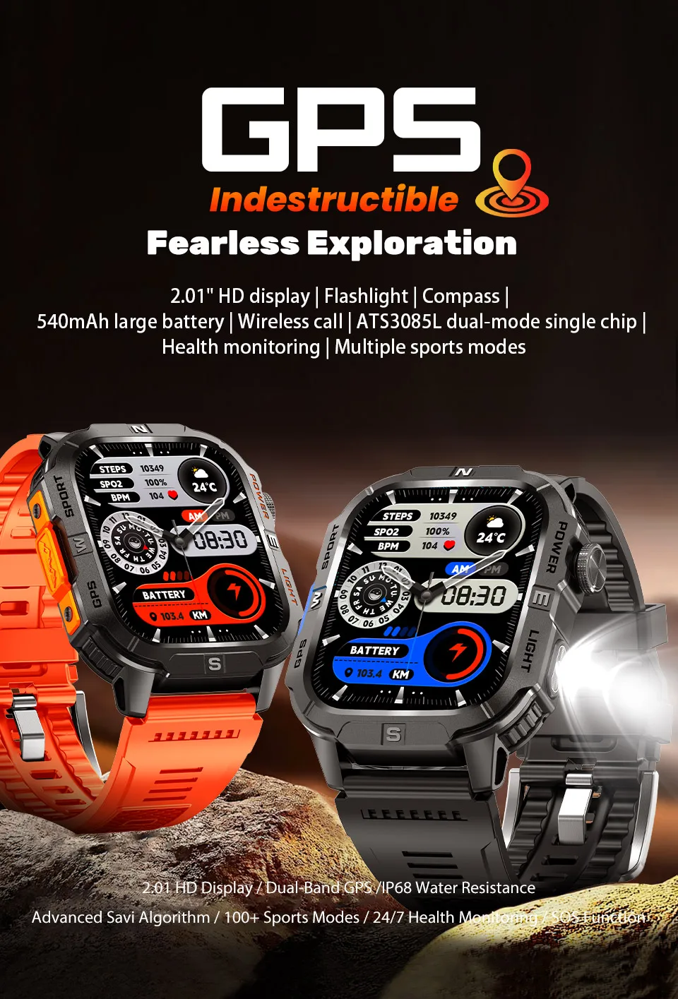 Professionelle Outdoor Gps Smartwatch Mit Kompass Und Bluetooth_voghion.com