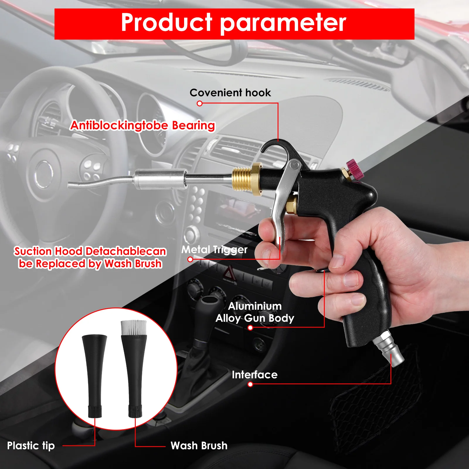 Dry Blow Cleaning Tool Tornado Air Blow Car Wash Gun Car Air Blow Tool with Nozzles Professional Car Interior Cleaning Tools 3