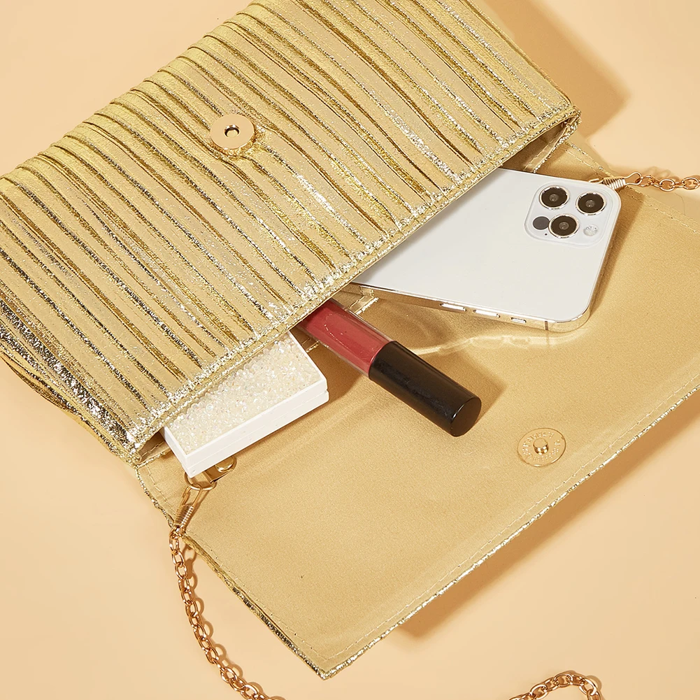 Women Envelope Handbag Flap Metallic PU Shoulder Bag Shiny Crossbody Purse Hobo Bag Wedding Party Bridal Purse