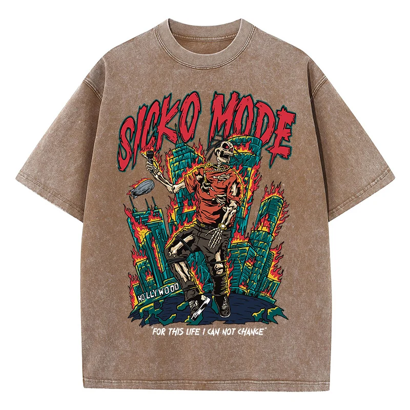 تي شيرت أمريكي عتيق للرجال ، ملابس الشارع ، قطن مغ...