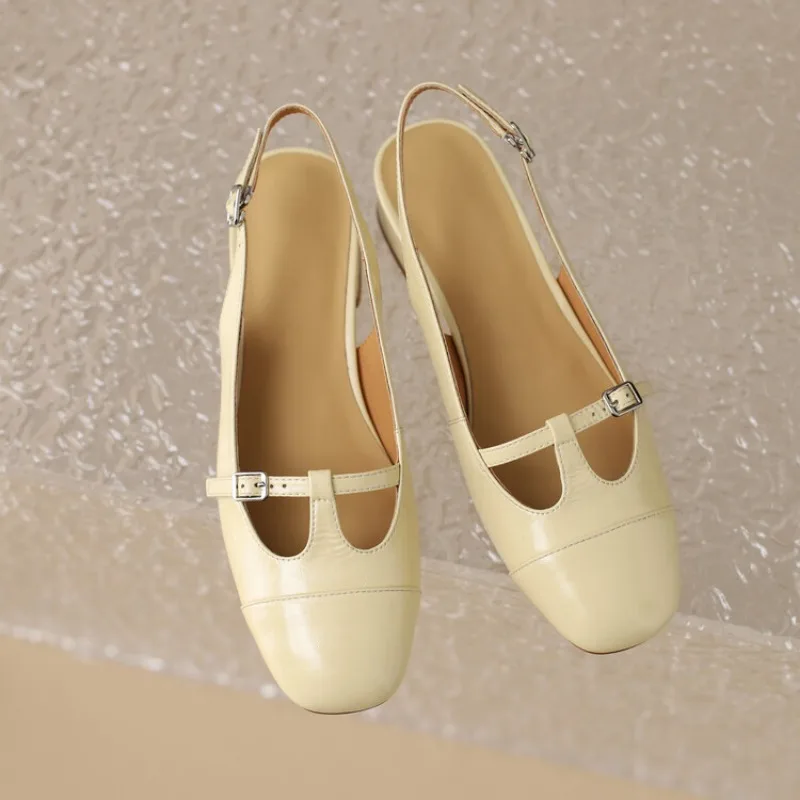 Genuine leather round toe Mary Jane sandals, retro thick heeled high heeled women's shoes