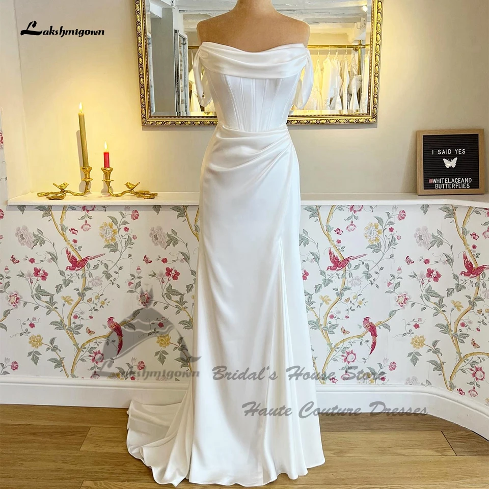 

Lakshmigown классическое свадебное платье для свадьбы 2024 Vestidos de Boda корсет пляжные мягкие атласные свадебные платья со шнуровкой сзади