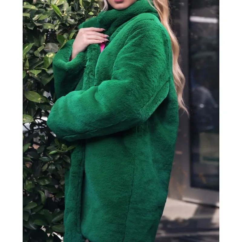 Otter Rabbit Fur Coat for Women's Standing Collar Winter Fur Coat Medium Length Street Fur Coat for Women