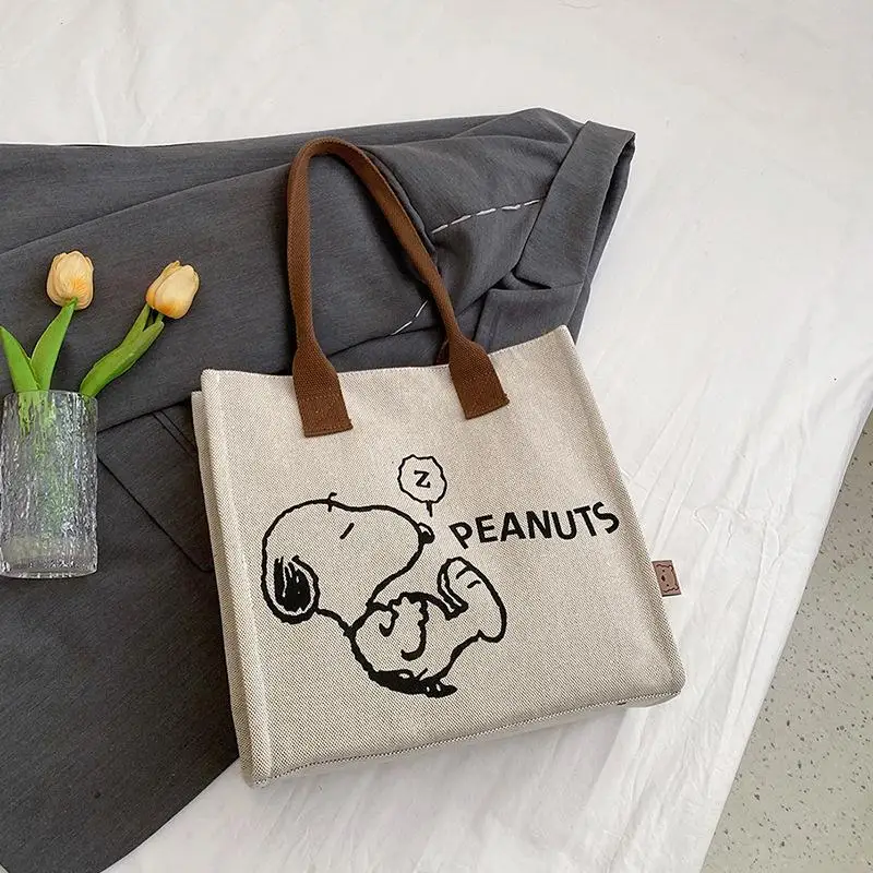 

Kawaii Snoopy, мультяшный стиль, вместительная модная сумка через плечо с принтом, Повседневная универсальная сумка-тоут для поездок