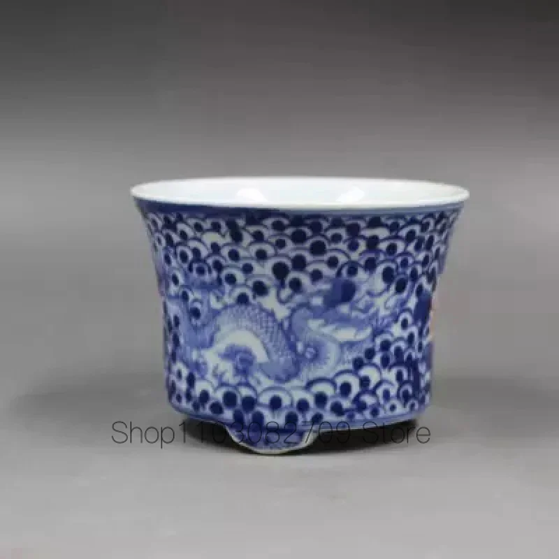 

Старинный фарфор сине-белый глазурь красный-пирсинг Дракон цветочный горшок