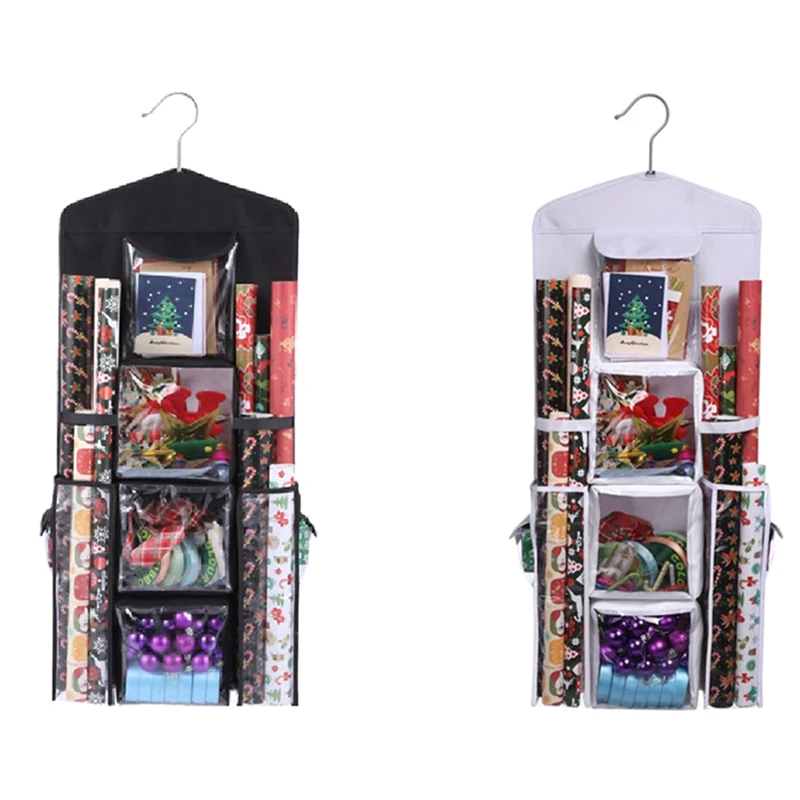 

Hanging Double-Sided Gift Wrap Organizer Wrapping Paper Storage Bag With Multiple Front And Back Pockets Organize Bags