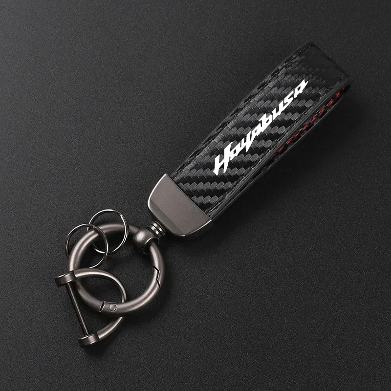 Leather moto keyring close-up