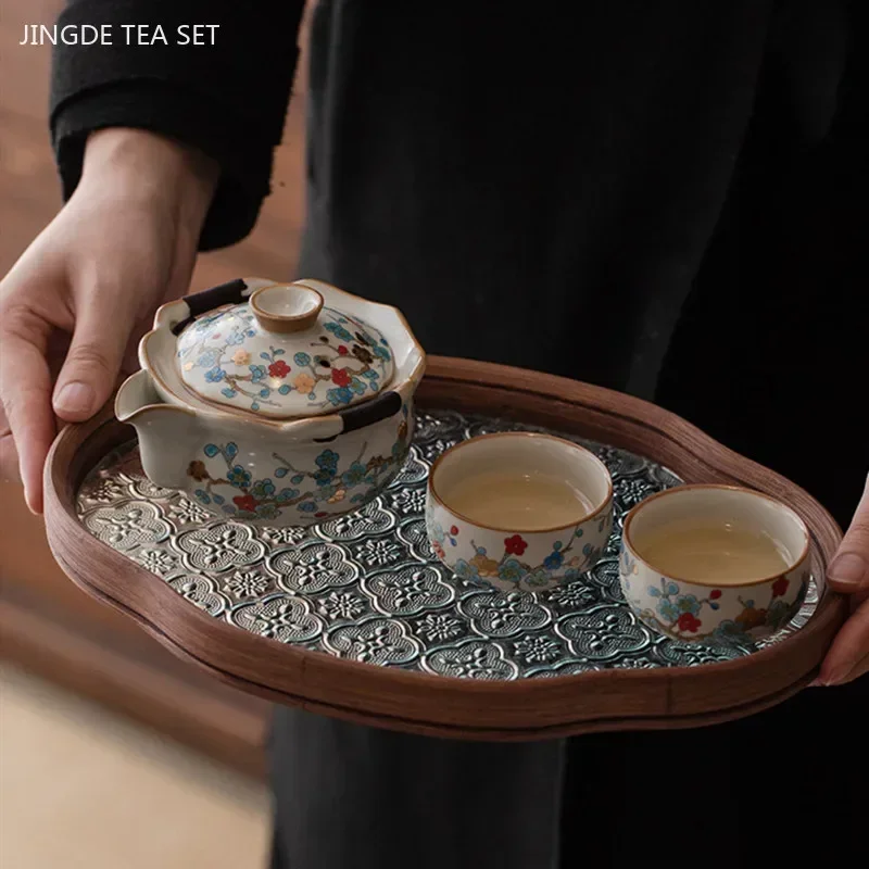 Ru Kiln Plum Blossom Pattern Hand Grab Pot Enamel Color Ceramic Teapot Ball Hole Filter Tea Infuser Chinese Tea Accessories