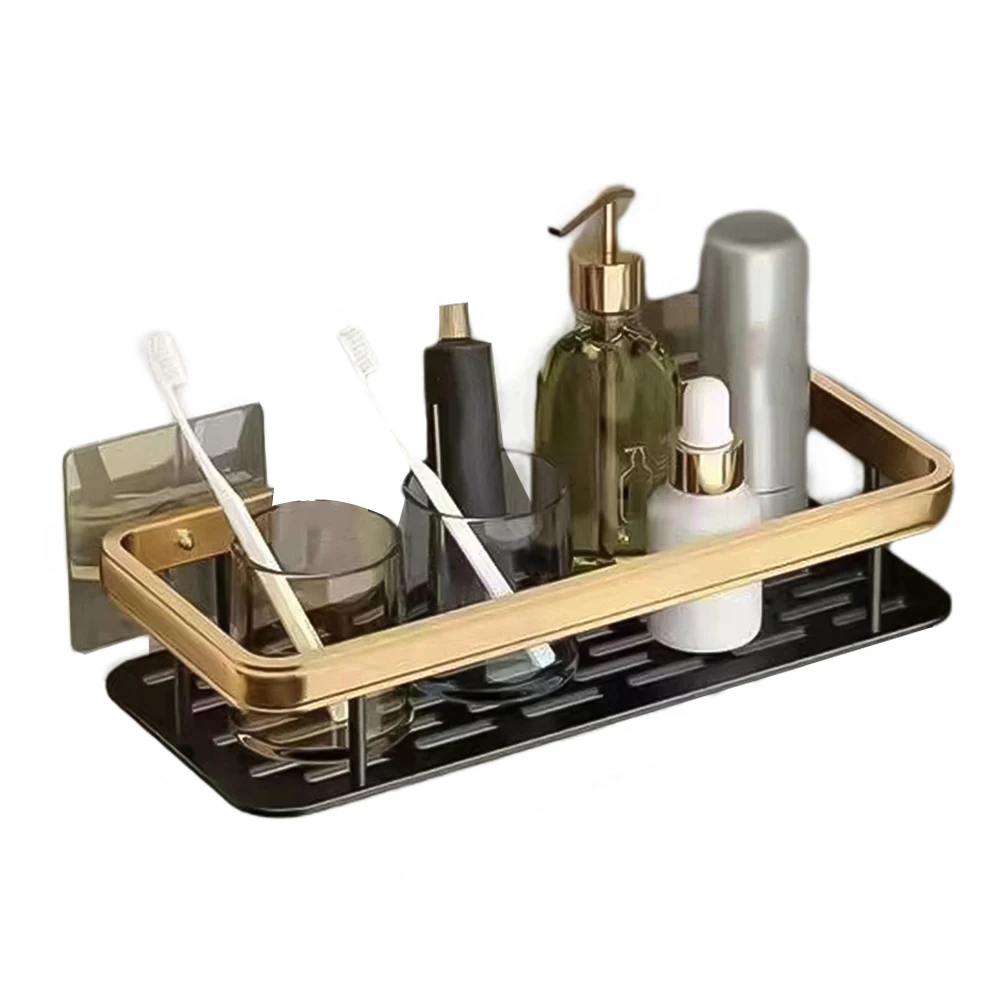 

Black Gold Specification Aluminum Alloy Adhesive Tape Kitchen Organizer Shampoo Rack Storage Bathroom Shampoo Rack