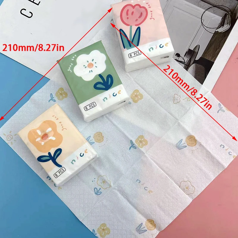 9Packs Cartoon Flower Handkerchief Paper Portable Small Virgin Wood Pulp Napkin House Facial Tissue Hand Towel