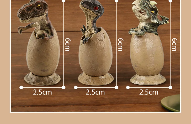 3PCS Hatching Dinosaur Eggs – T‑Rex, Triceratops & Raptor PVC Model Set
