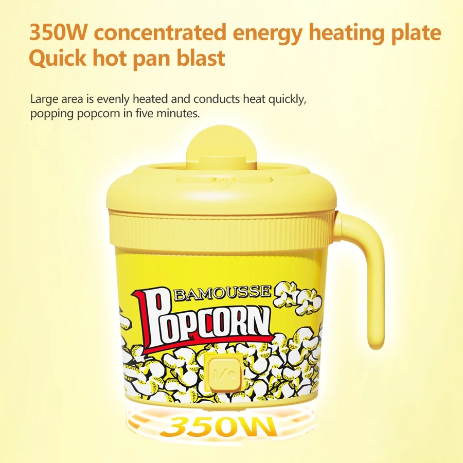 Fully Automatic Mini Popcorn Machine 1L with Visible Lid Household Multi-function 350W Popcorn Machine