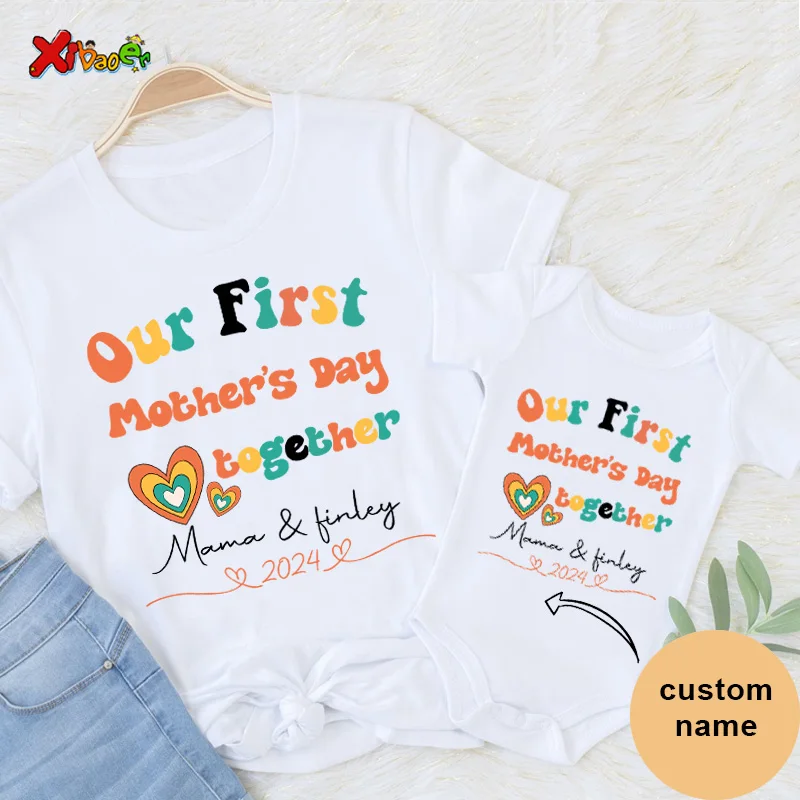 Mother's Day T Shirt 2024 Mother Day Matching Outfits Custom Name First Mother Day Outfit Toddler Baby Onesie Mommy and Me Shirt