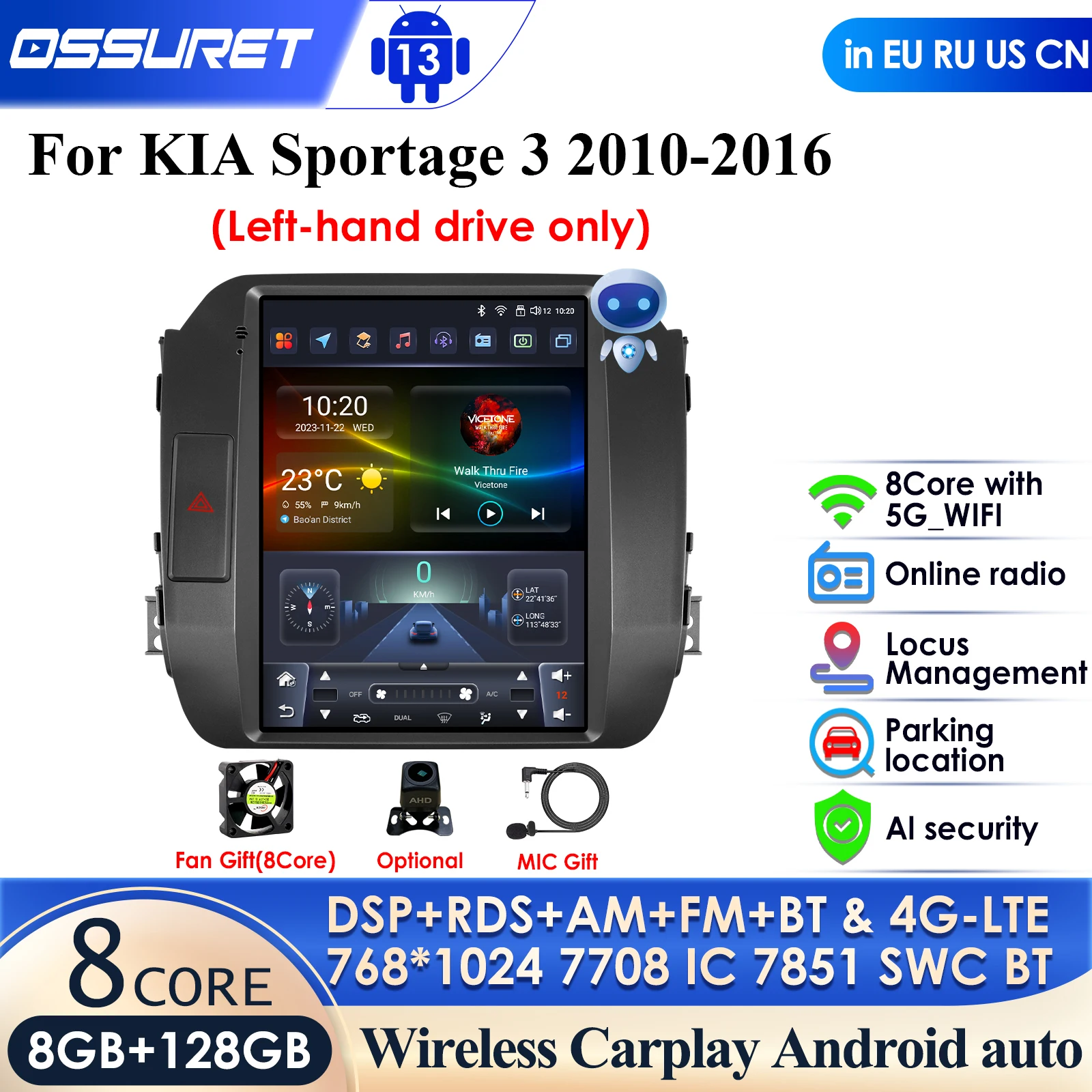 9.7 ''Tesla Style 4G Carplay Android Auto Radio Per Kia Sportage 3 2010-2016 2015 4G Car Multimedia Player Gps 2Din Autoradio Bt
