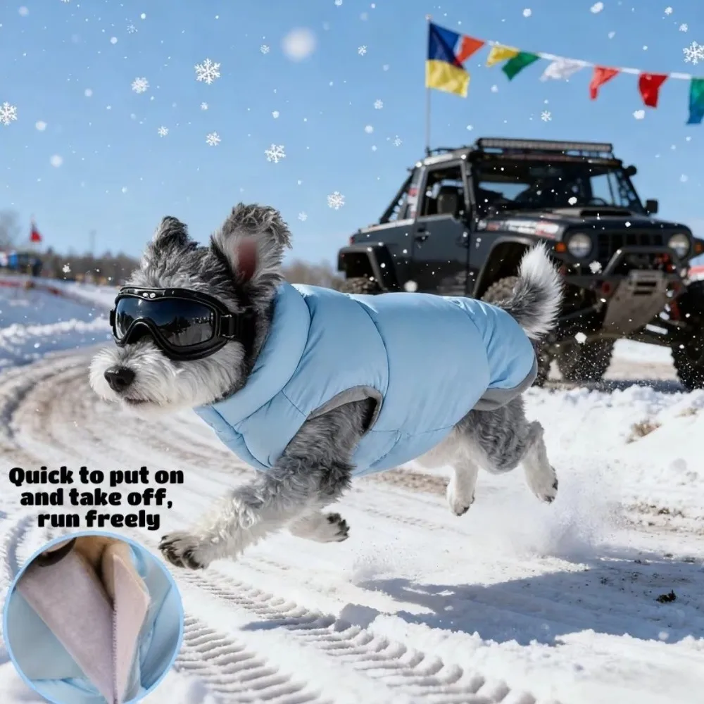 따뜻한 강아지 다운 재킷 귀 구멍이 있는 두꺼운 편안한 겨울 코튼 코트 추위 방지 양털 강아지 옷 야외 산책복