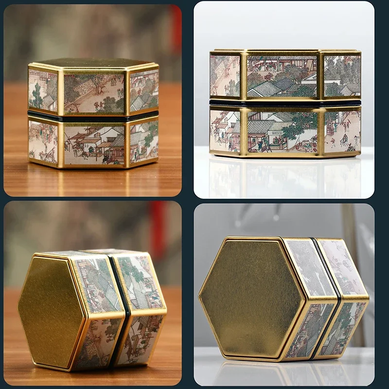 Description Picture 2 of itemCreative Hexagonal Tea Pot Tin Can Chinese Tinplate Tea Storage Tank Small Sealed Portable Tea Box Empty Can Tea Set Accessories