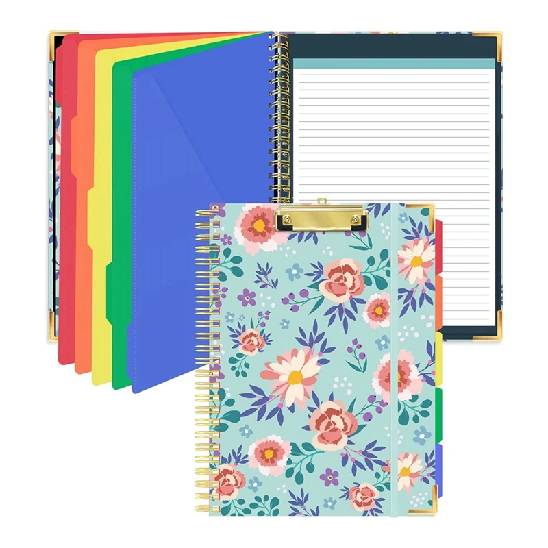 Spiral Clipboard With Refillable Lined Notepad For Size(11.5X8.5Inch), 5 Extra Colour Storage Dividers With 10 Pockets B