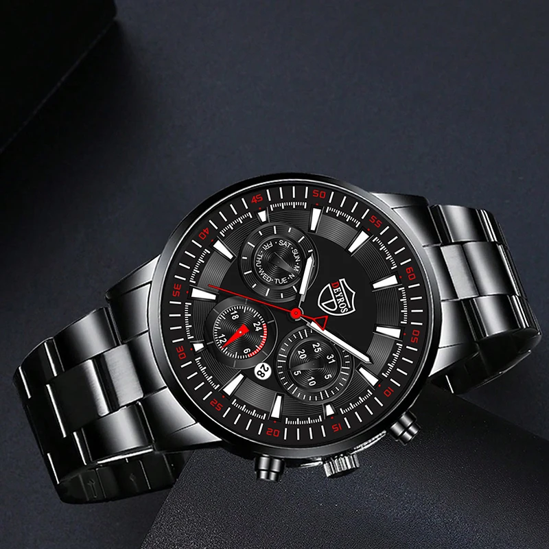 Quartz Watch Mens Stainless Steel Quartz Wrist Watch Luminous Clock Men Sports Leather Bracelet