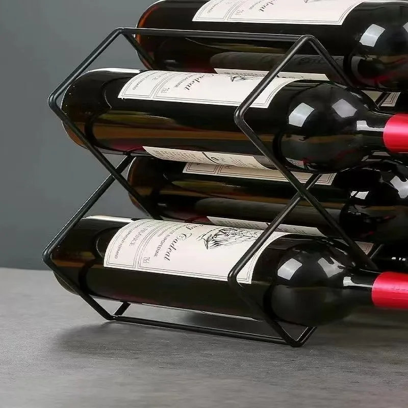 9 Bottle Black Metal Honeycomb Countertop Wine Rack - Freestanding Tabletop Organizer For Kitchen Or Bar