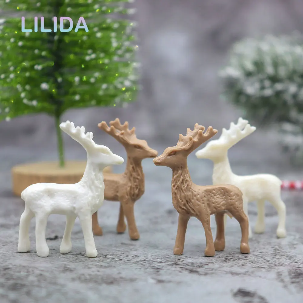 Artificial Mini Plastic Reindeer Decoration Crafts Statue Home Decor Garden Accessories Figurine Christmas Pendant 6/12PCS ornament crafts,miniature ornament