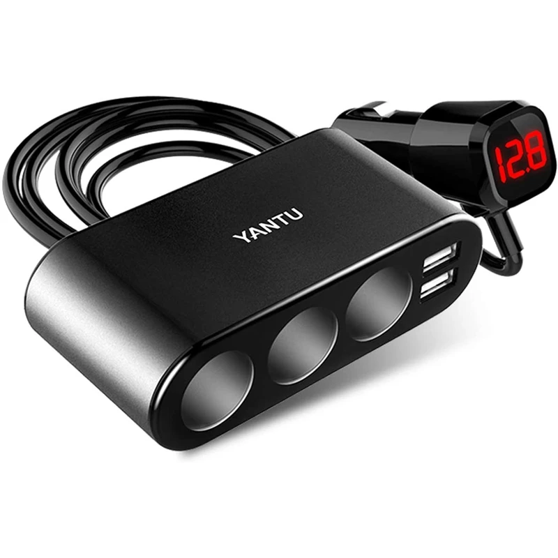 

YANTU 3 Socket Cigarette-Lighter Splitter 120W 3.1A Dual USB Power Adapter With Voltage Display - 12V Car Charger