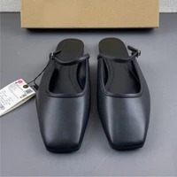 New Women Flats 2025 Square Toe Buckle Strap Breathable Mules Satin Leisure Slingbacks Chic Fashion Designer Shoes for Ladies - Image 4