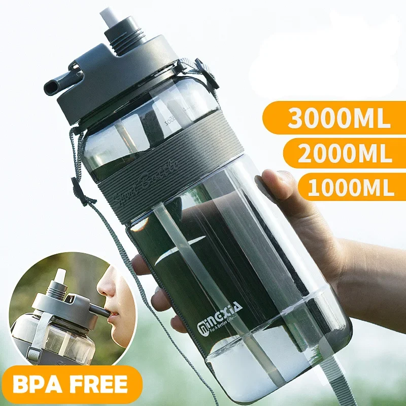 New Sport Drinking Water Bottle with Straw BPA Free 1000 Ml 2000ml Plastic Water Drinking Bottle for 1L 1 liter