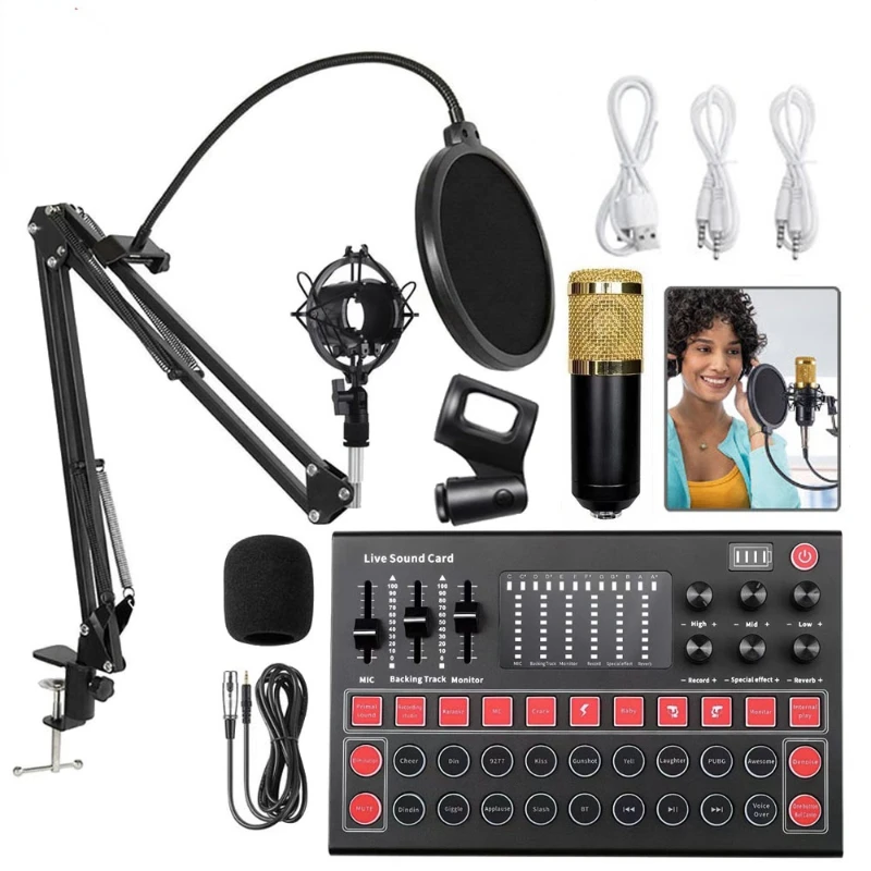 

M9 Sound Card Audio Interface BM800 Karaoke Broadcast Microphone Set USB Mixer Studio Record Condenser Mic for Phone Computer