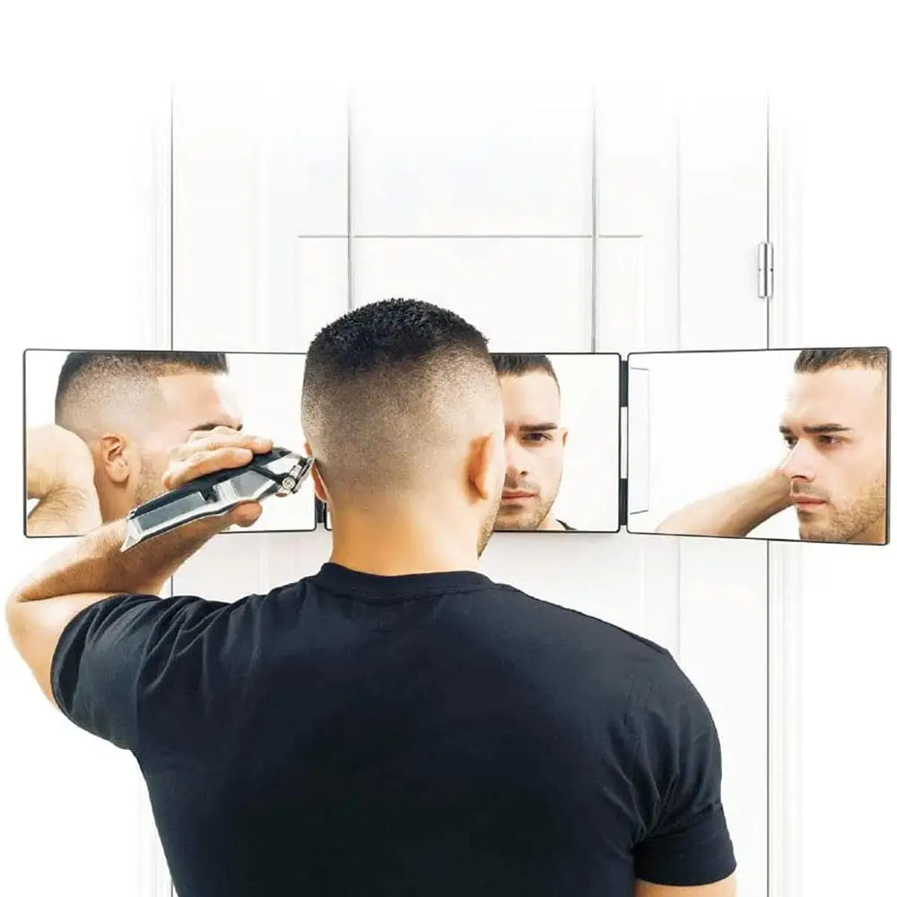 Makeup Mirror Bathroom Mirror Retractable Hanging 3 Way Mirror 360-degree Viewing Angle Self Hairdressing Mirror Adjustable Three-fold