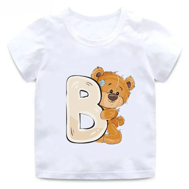 thumbnail image 1 of Bonita camiseta de algodón con estampado de letras y nombre de oso para niños, divertida camiseta informal de verano de manga corta para niños, camisetas para niños, ropa para niñas, 1 of 5