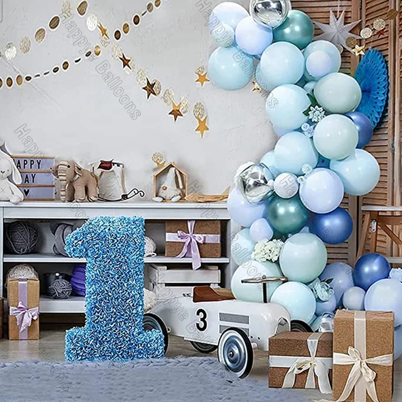 

Синяя гирлянда для воздушных шаров в форме макарона, украшения для дня рождения и свадьбы, набор хромированных синих воздушных шаров, украшение для будущей мамы, девочки и мальчика