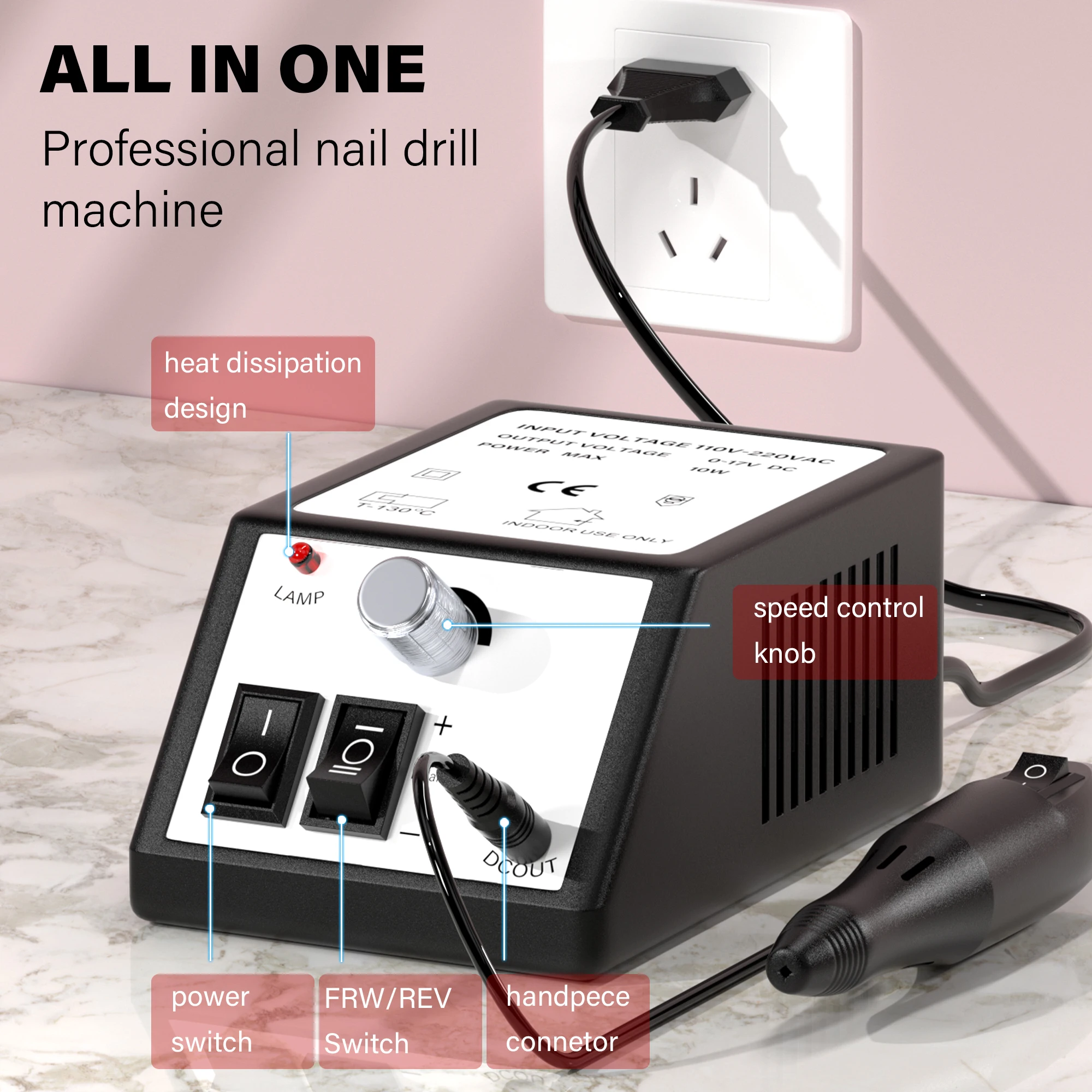 20000RPM Nail Drill Machine Professional Electric Nail Drill Machine for Nail Tech Supplies Acrylic Electric Nail Drill