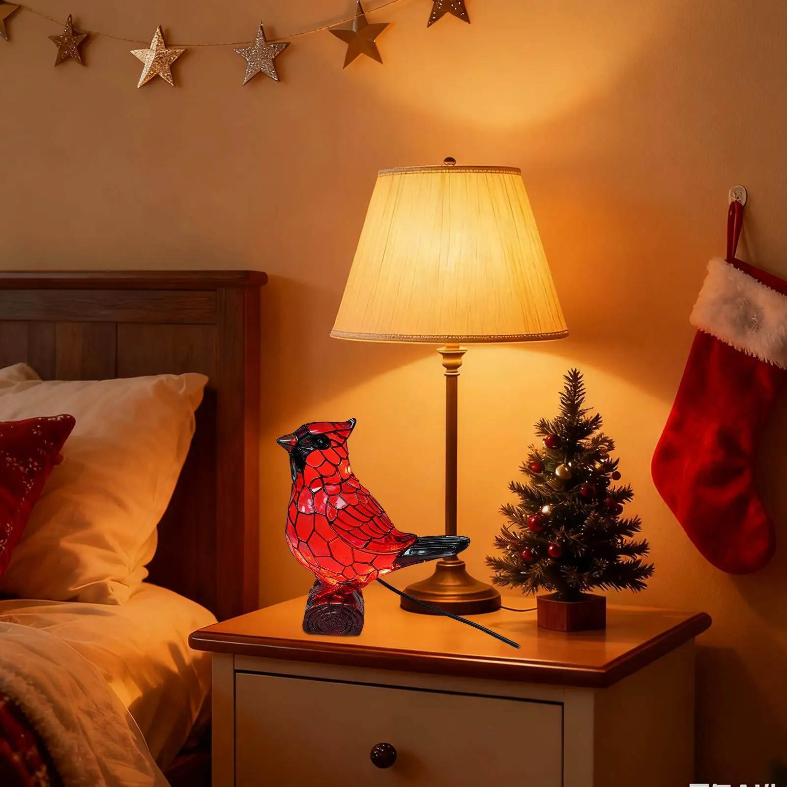 Bird Light Lamp Resin Red Bird Desk Decorations Tabletop Lamp For Living Room Bathroom Nursery Reading Corner Dorm Hotel