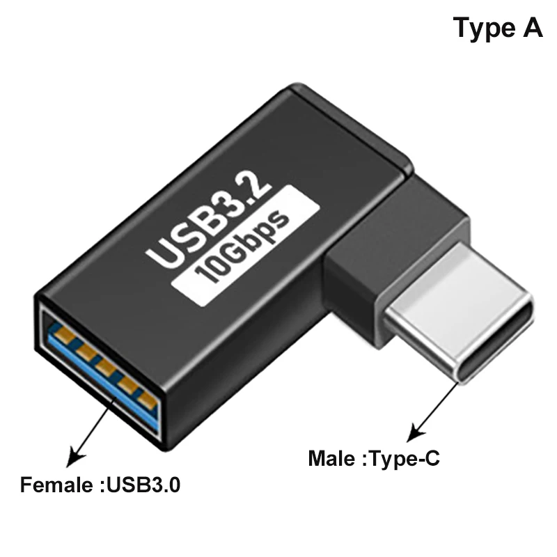 90도 유형 C USB 3.0 여성 데이터 OTG 변환기 USB 여성 USB 남성 10Gbps 고속 데이터 어댑터 변환기 충전 어댑터