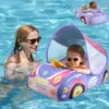 Baby Pool Float with Canopy Cartoon Car Toddler Inflatable Swim Pool Float Seat Boat Infant Floating Ring Summer Beach Water Toy 1