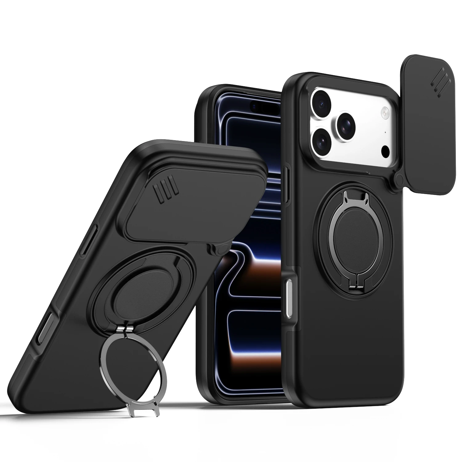 Heavy Duty Dual Layer Hard Case with Built-In Bracket Ring Holder