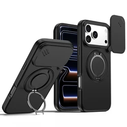 Heavy Duty Dual Layer Hard Case with Built - In Bracket Ring Holder - iPhone 16 (Black)