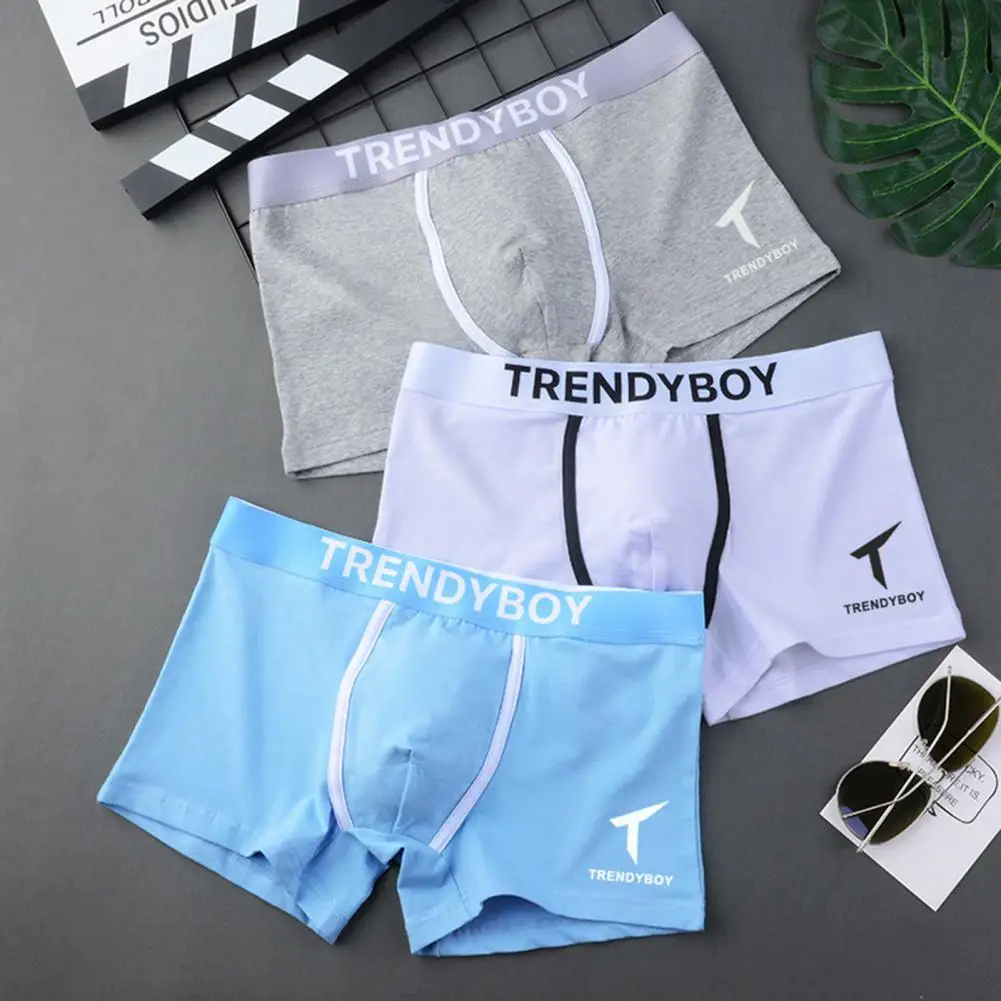 

Men Boxers Letter Print Contrast Color Mid Waist Men Panties Summer Breathable Anti-septic U Convex Male Underpants Male Briefs