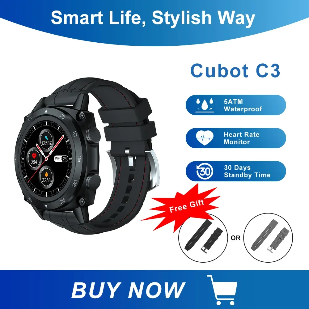 

Cubot C3 SmartWatch Sport Heart Rate Sleep Monitor 5ATM Waterproof Touch Fitness Tracker Smart Watch for Men Women Android IOS