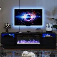 36in Electric Fireplace, LED Light Entertainment Center, Dark Wood Grain TV Stand for TVs up to 80