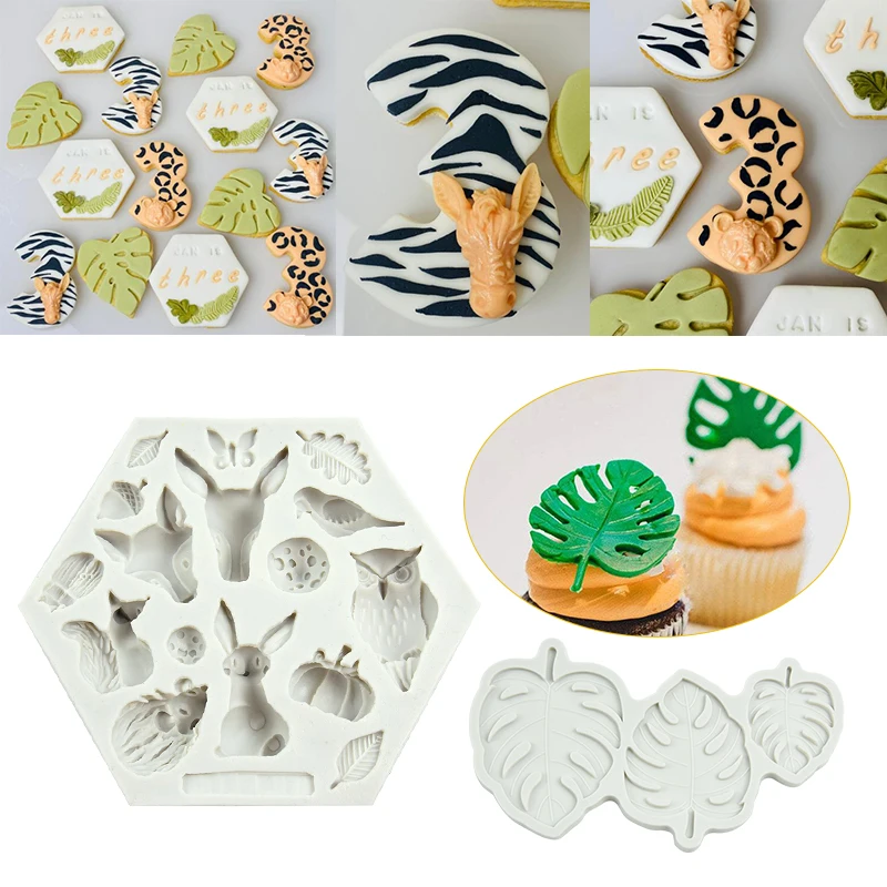 Forest Lion Animal Cookie Mold Turtle Leaves Fondant Biscuit Stamp Mould For Kids Jungle Birthday Hawaii Party Baking Cake Decor cookie cutter baking mold cookie mould cookie printing mold baking decorating tools cookie maker press kit