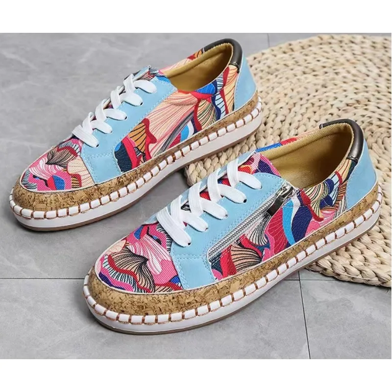 

Женские кроссовки 2024, Женская Вулканизированная обувь, элегантная женская обувь на платформе со шнуровкой и цветочным принтом, модная женская повседневная обувь