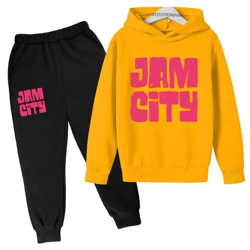 thumbnail image 1 of Conjunto de 2 piezas de chándal con capucha y pantalones para niños y niñas de 2 a 13 años, con estampado de ciudad, para primavera y otoño, 1 of 5