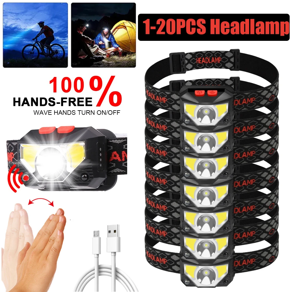 120pcs 6 Modes Motion Sensor Headlight Powerful Led Headlamp Head Lamp Cob Flashlight Torch