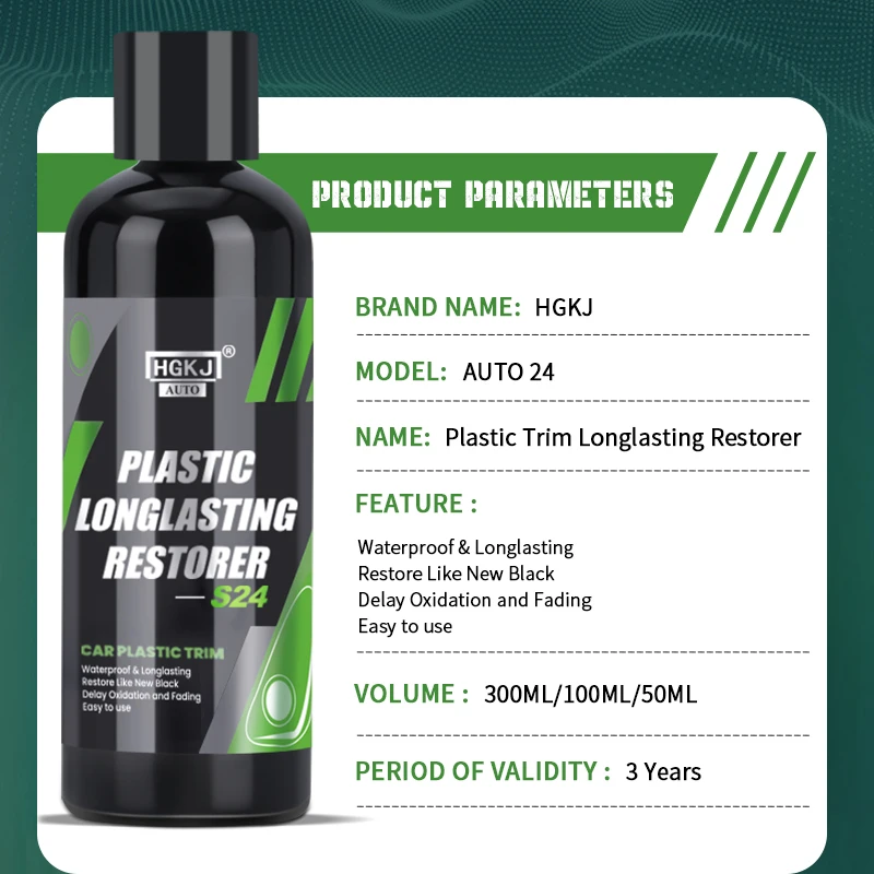 Car Plastic Trim Long Lasting Restorer Exterior Repair Back To Back More Shine Hydrophobic Coating Clean Refresh Agent S24 6