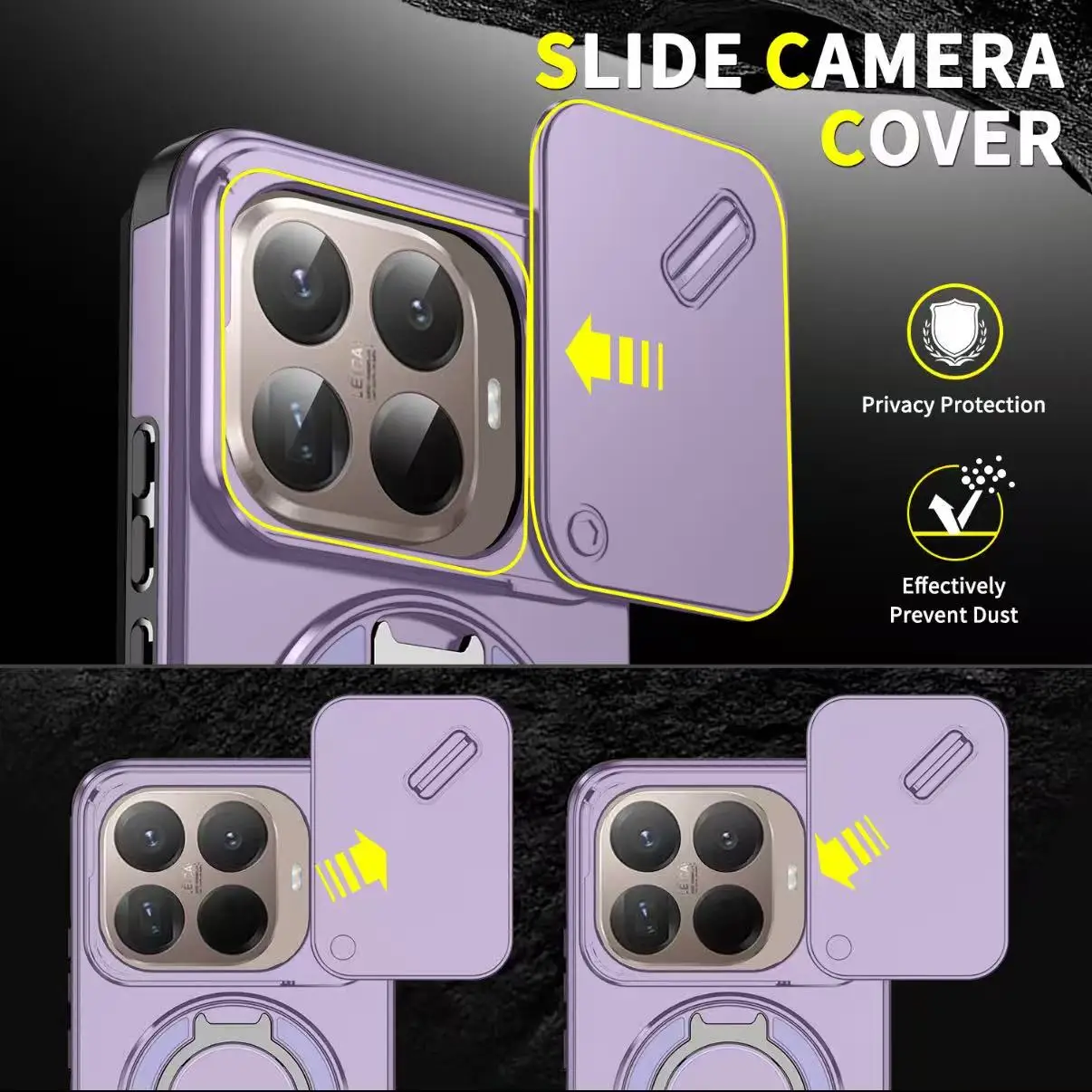 Luxury Orange Purple Shockproof Magnetic Ring Stand Phone Case with Camera Flip Protection