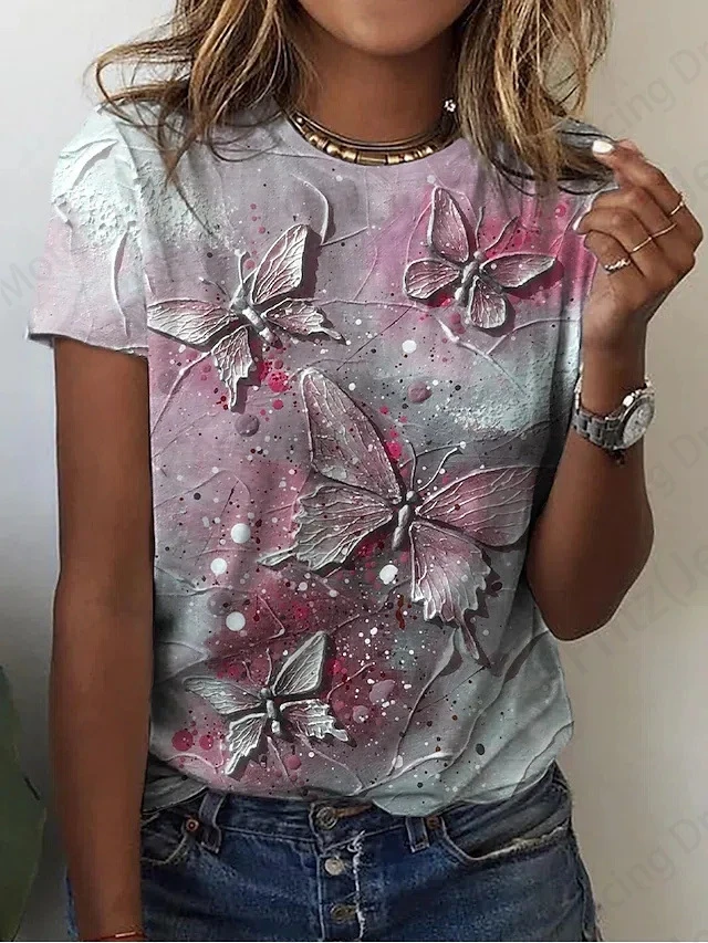 

Summer Women's T-shirt Vintage Butterfly 3d Print Tshirt Women Fashion T-shirts Short Sleeve T Shirt Hip Hop Tops Tees Animal