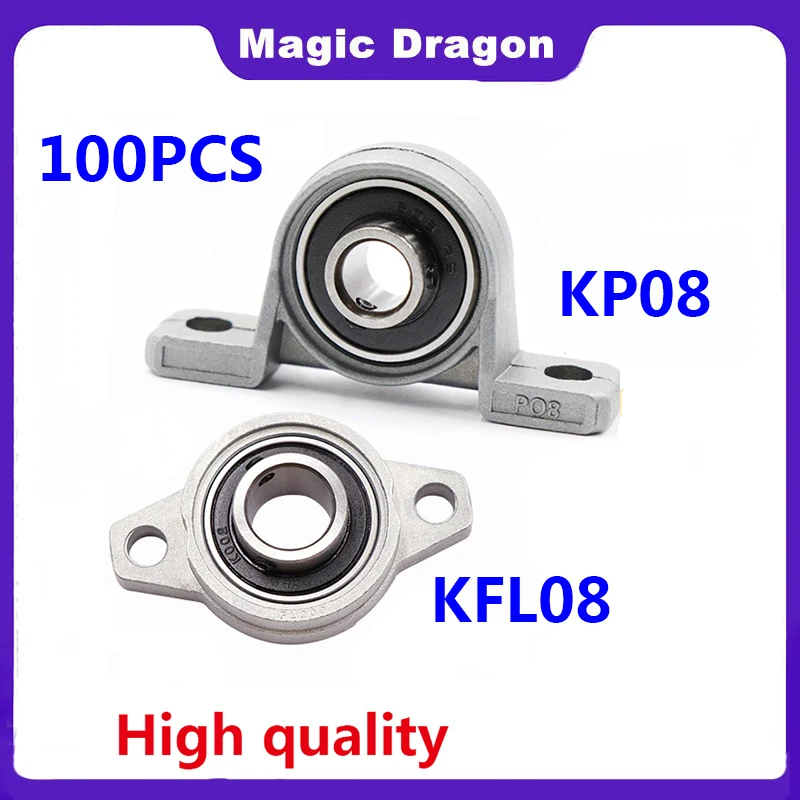 100PCS KP08 KFL08 8mm Vertical Horizontal Zinc Alloy Mounted Bearing Mount Support Pillow Block Bearing For CNC Printer Parts