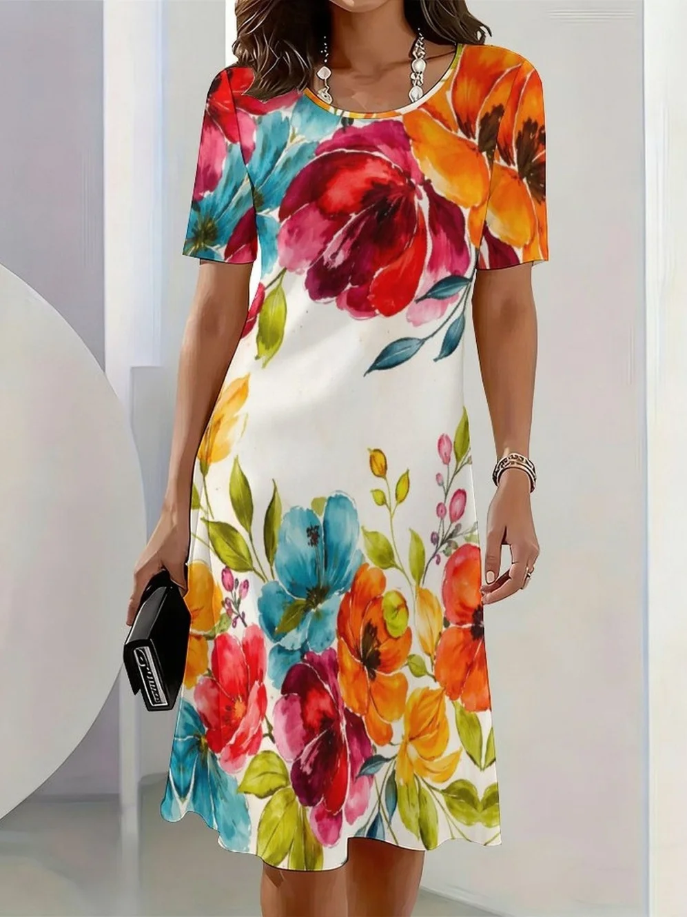 Nouvelles Robes Élégantes à Imprimé Floral pour Femmes 2026 – Col Rond, Manches Courtes – Vêtements Féminins pour l'Été, les Voyages et les Vacances 1